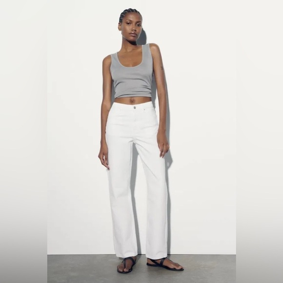 Zara White Full Length Straight Jeans Size 8 - Picture 1 of 12